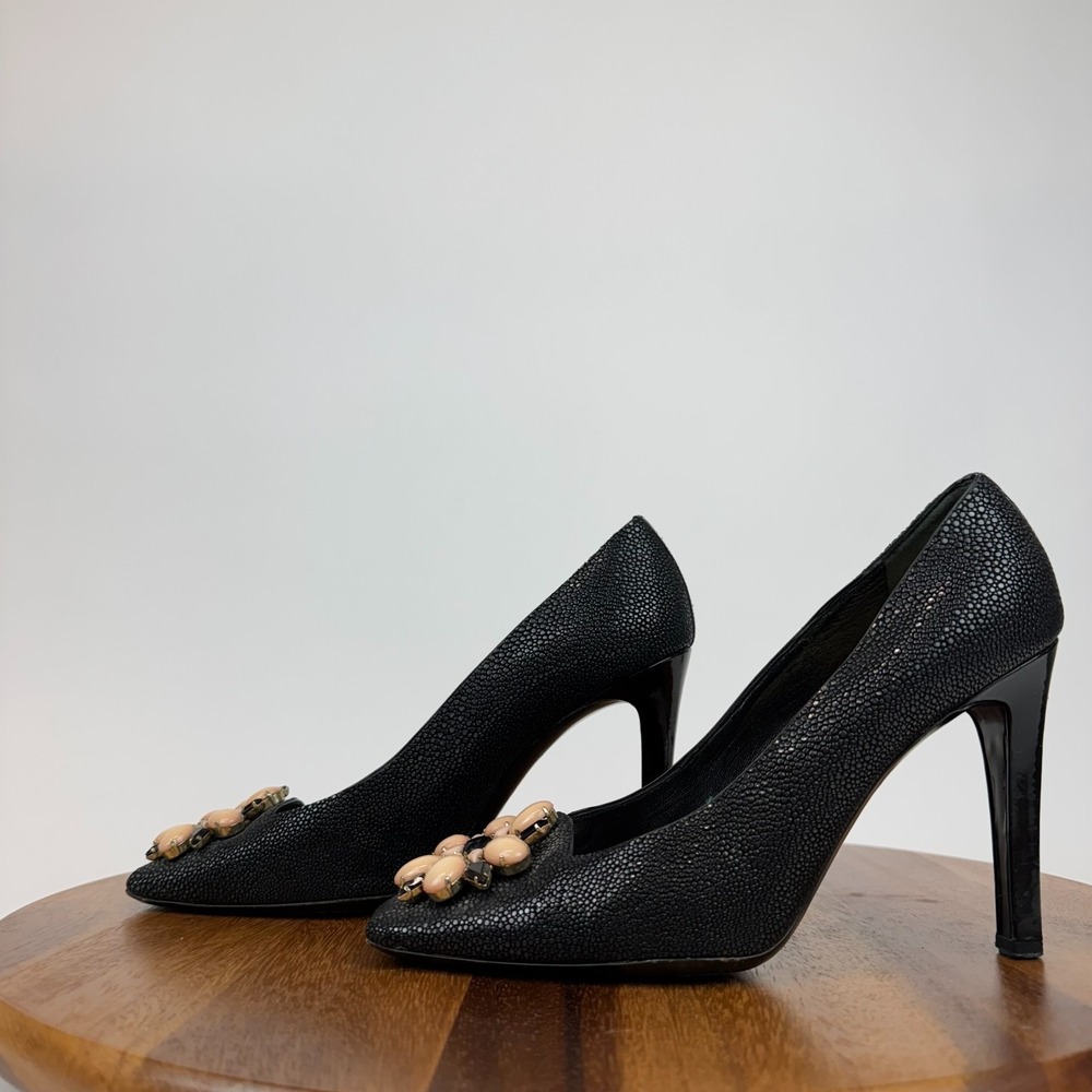 Womens Louis Vuitton Vintage Deco Black Leather Pumps Heels Shoes Size 39 US 9 - Picture 2 of 10